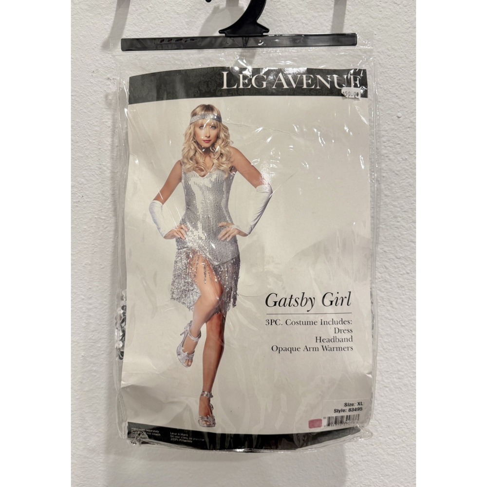Leg Avenue Gatsby Girl Silver Roaring 20s Flapper Woman's Costume Halloween XL